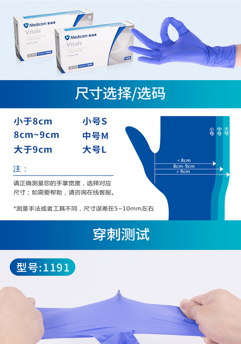 麦迪康1191D一次性丁腈检查手套图片2