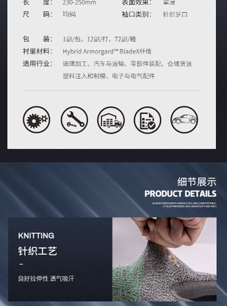赛立特N10658-10PU涂层3级防割手套图片10